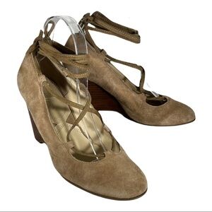 Adrienne Vittadini Smily Tan Ankle Wrap Heels